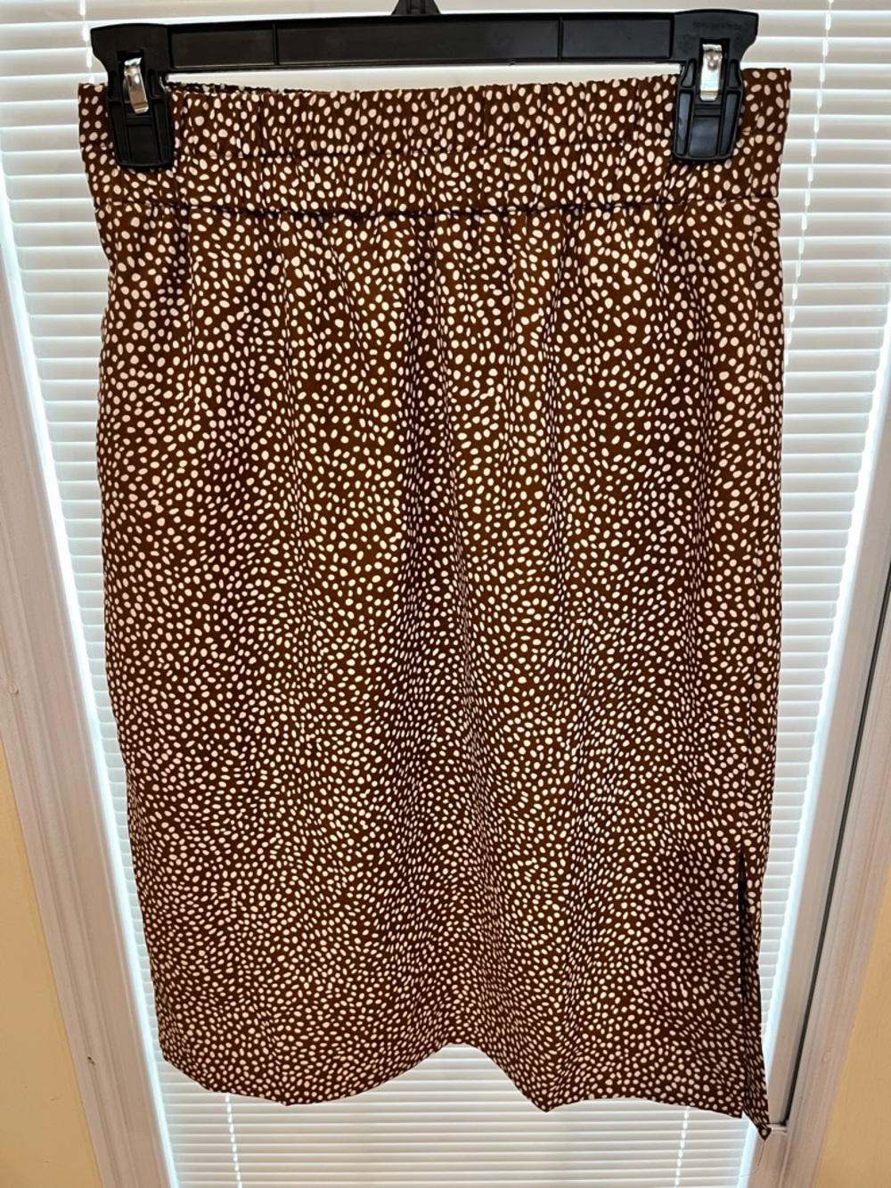 J. Crew Brown Midi Skirt with Cream Dot Print
